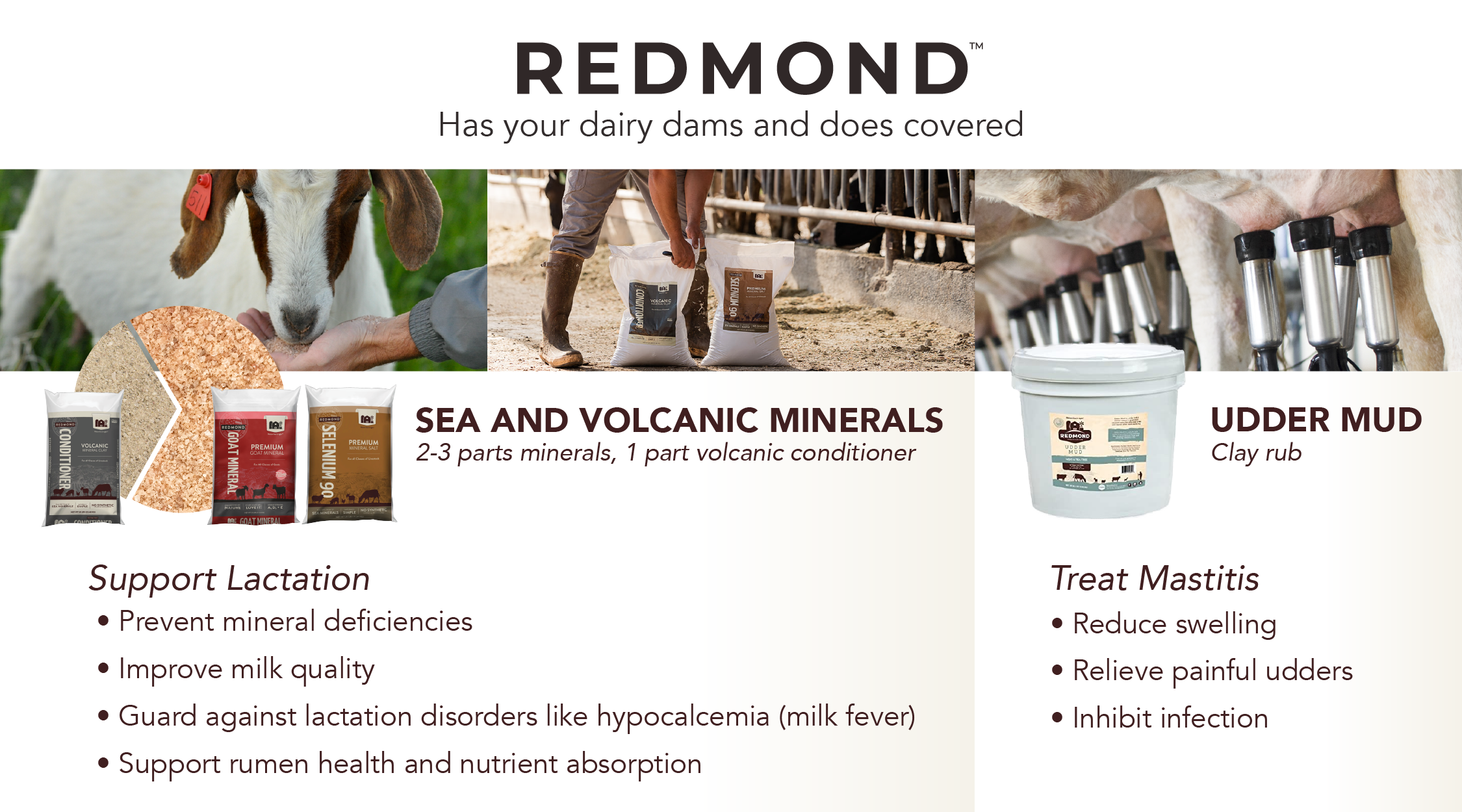 Redmond dairy goat and dairy cow minerals and udder mud