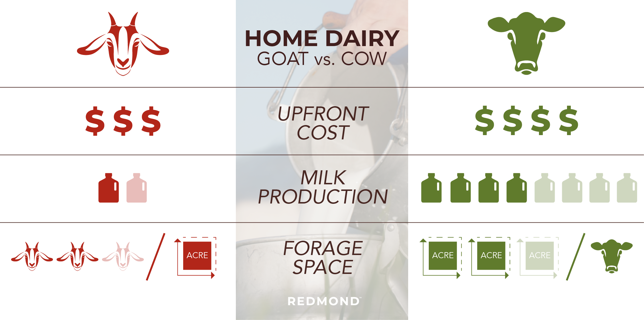 Chart comparing goats and cows for home dairies